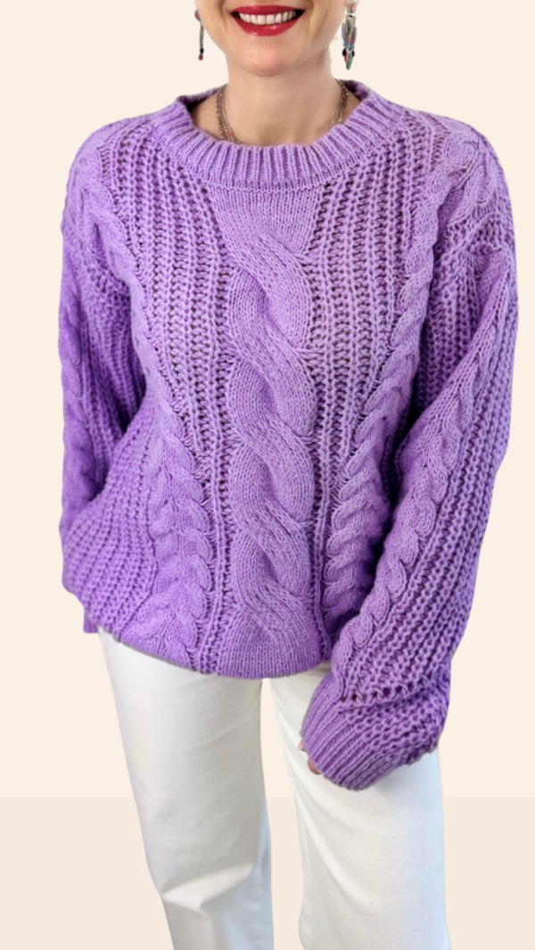 Pull à torsades grosse maille ANTONIA - Lila