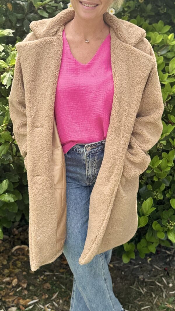 Manteau col double effet mouton CATALINA - Camel