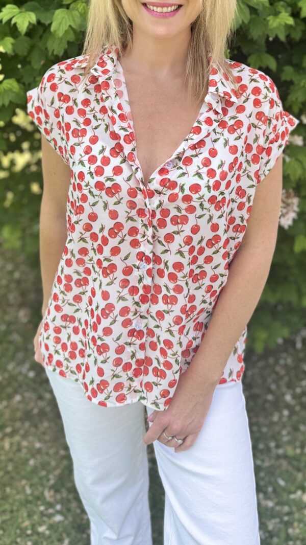 Chemisier sans manches cerises ERIKA - Blanc