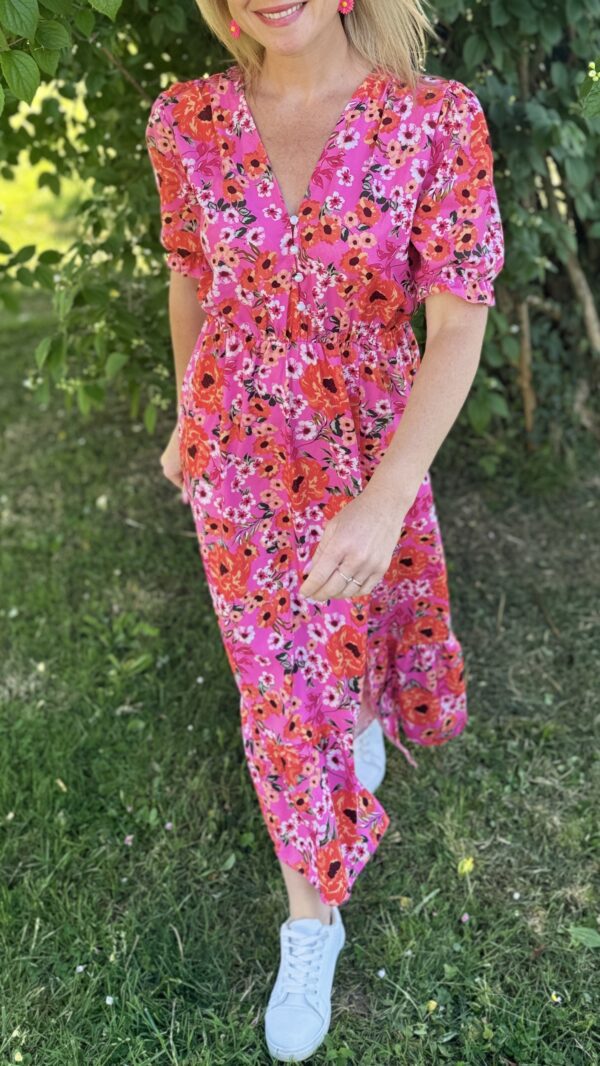 Robe longue fleurie CELESTINE - Rose Fuchsia