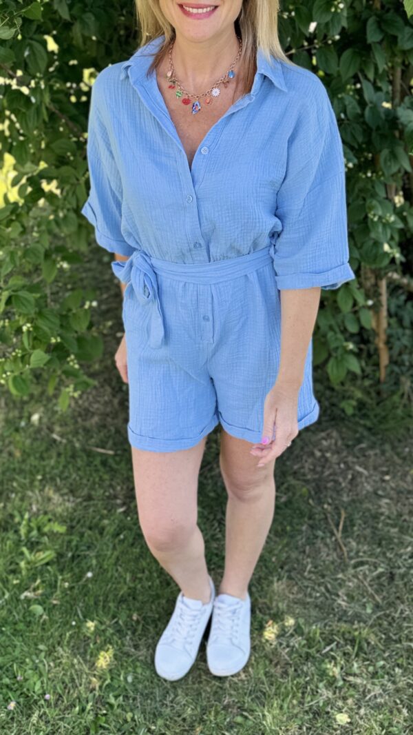 Combishort en gaze de coton AGLAE - Bleu