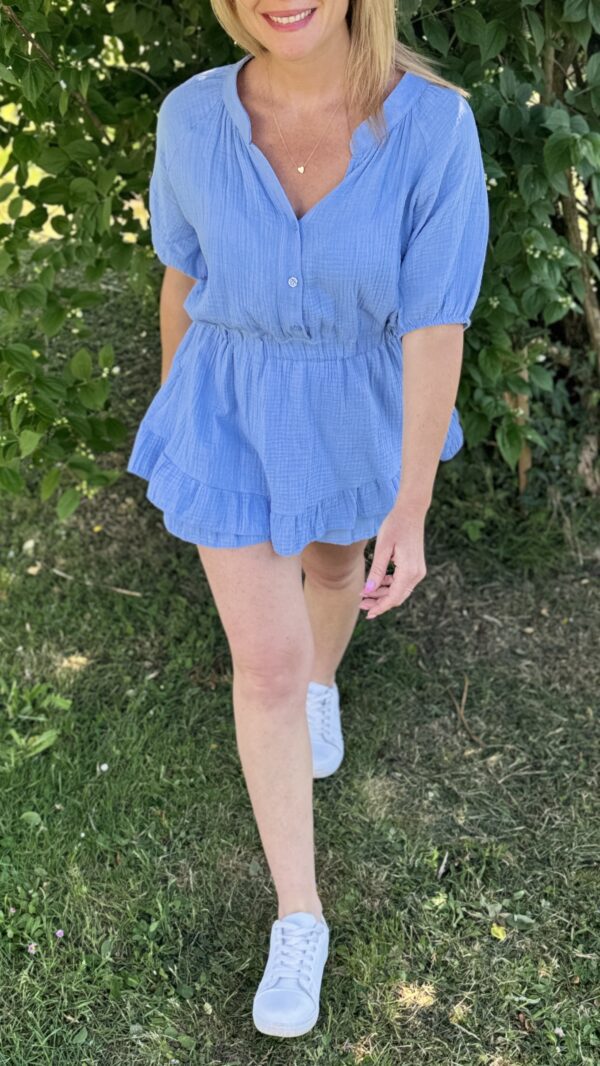 Combishort en gaze de coton SUZANNE - Bleu