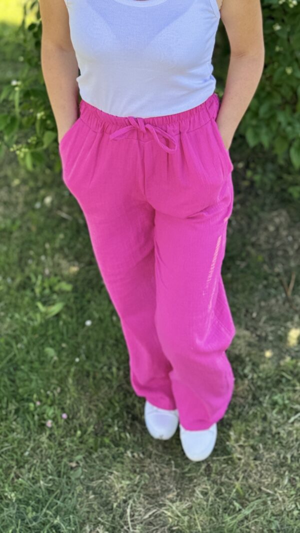 Pantalon en gaze de coton ELEONORE - Rose fuchsia