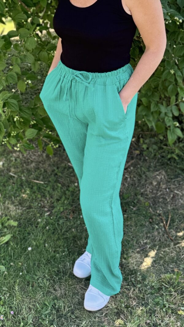 Pantalon en gaze de coton ELEONORE - Vert