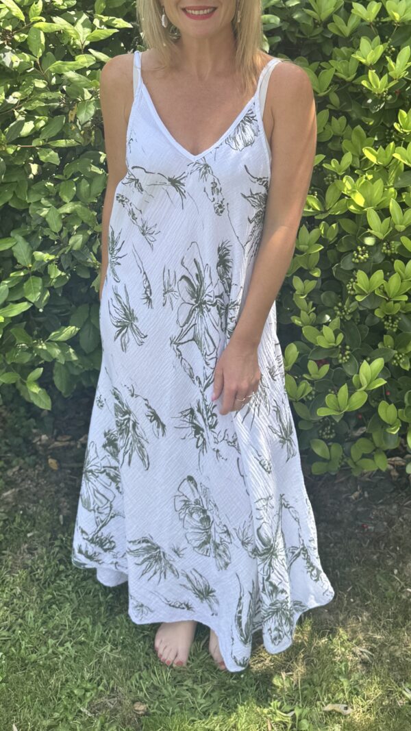 Robe longue florale CHARLIE - Blanc et vert