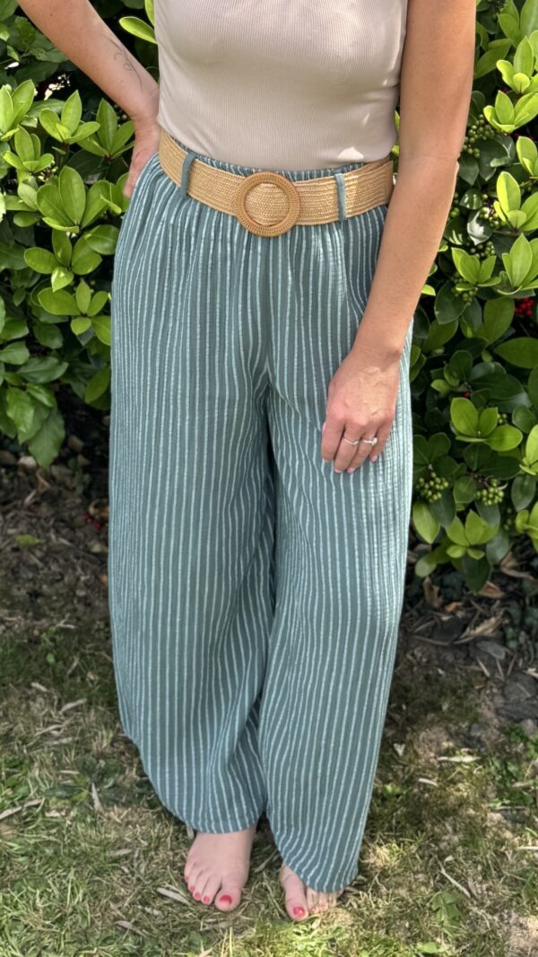 Pantalon large à rayures ENYA - Vert céladon