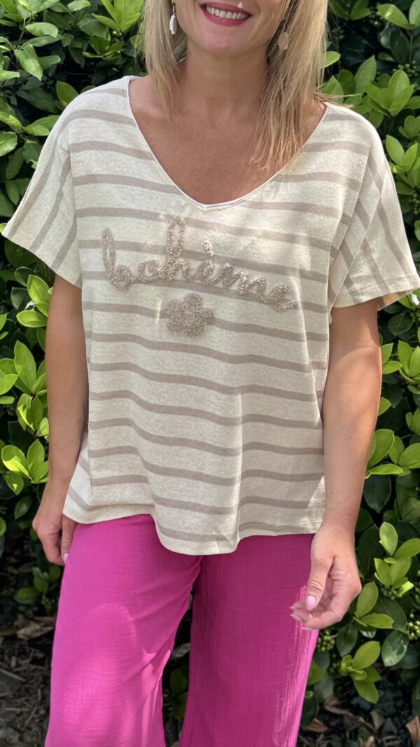 Tee-shirt à rayures bohème OPHELIA - Beige