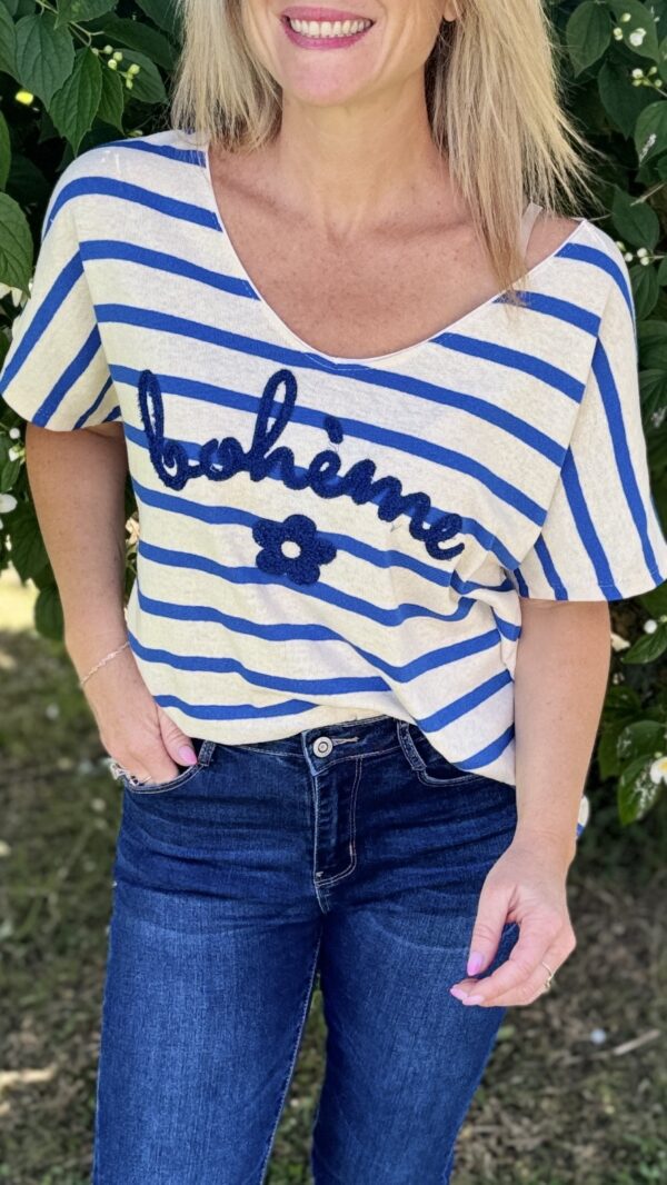 Tee-shirt à rayures bohème OPHELIA - Bleu